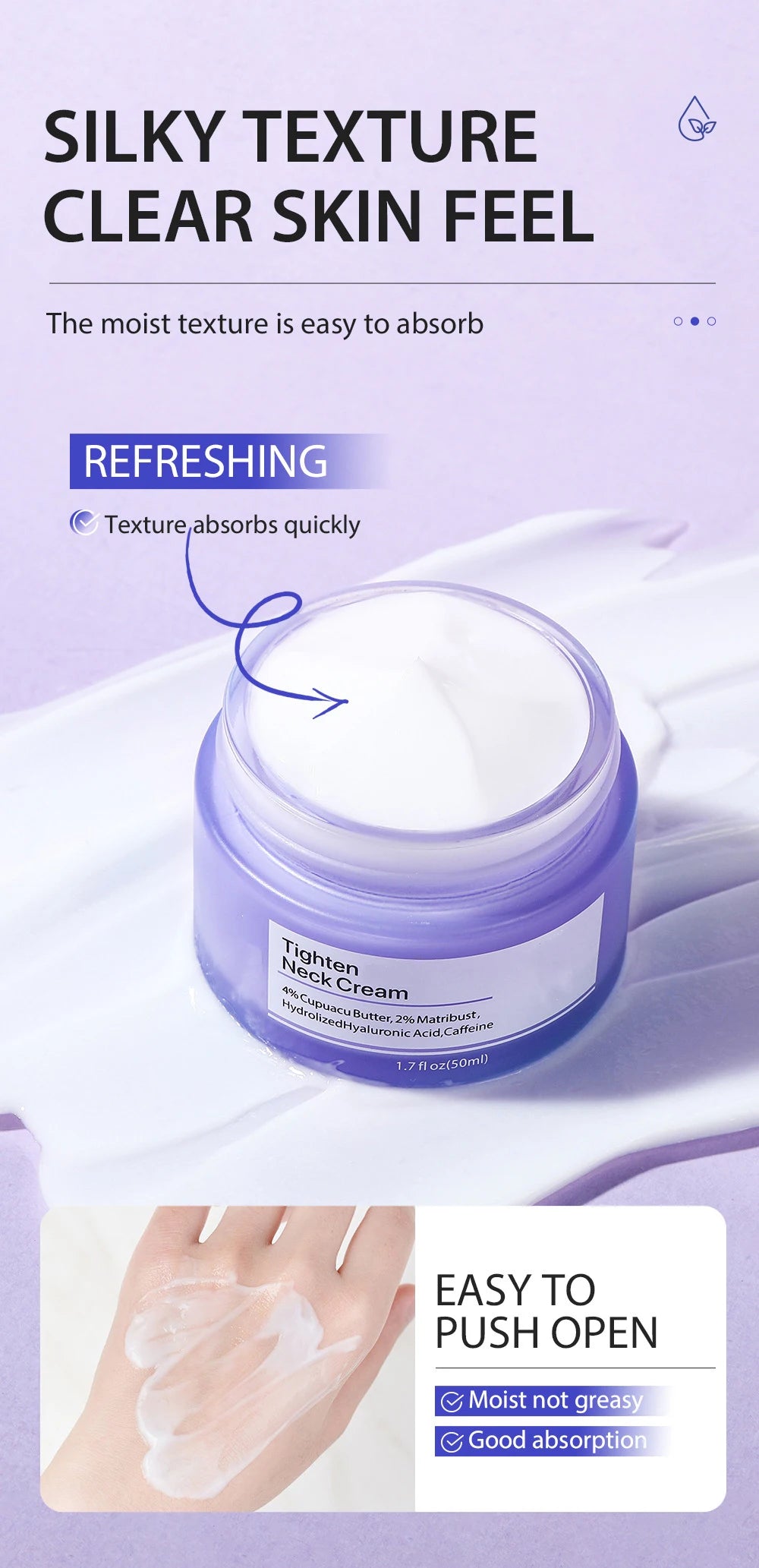 Neck Lift Cream — Firming, Tightening & Brightening, Reduces Fine Lines, Moisturizing & Smoothing Neck Care