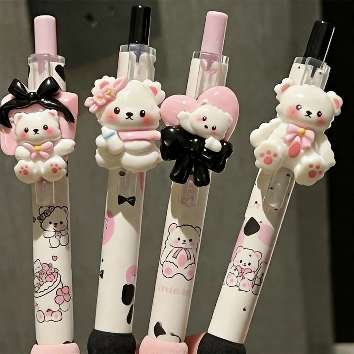 4-Piece Kawaii Apple Cat Gel Pen Set – 0.5mm Black Ink Cute Soft-Grip Pens for School and Office