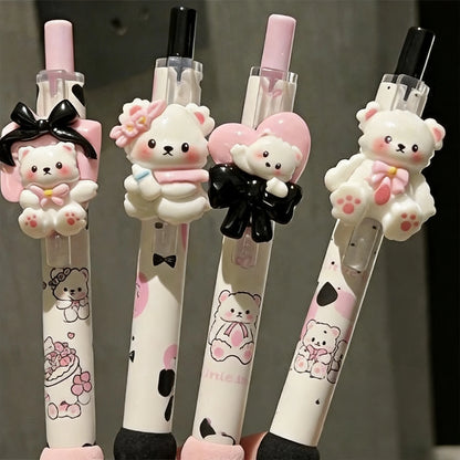 4-Piece Kawaii Apple Cat Gel Pen Set – 0.5mm Black Ink Cute Soft-Grip Pens for School and Office