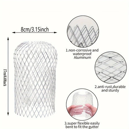 4PCS Aluminum Gutter Guards – Metal Mesh Leaf & Debris Trap for Downpipe Drain, Waterproof Guttering System Cover