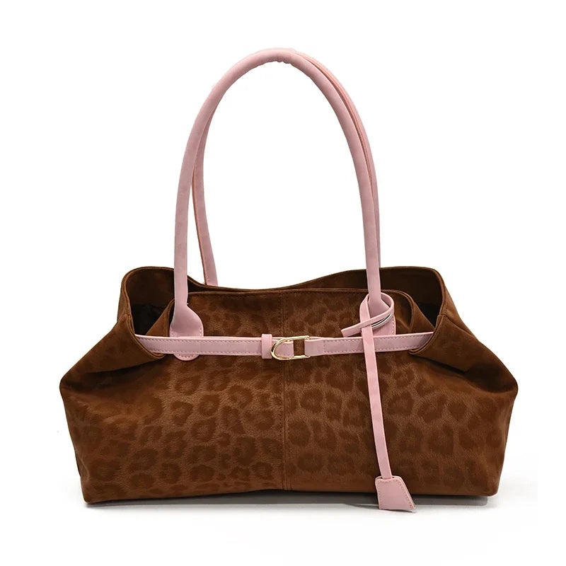 Leopard PU Leather Shoulder Bag for Women – Luxury Designer Tote Handbag with Short Handle, Trendy 2026 Style