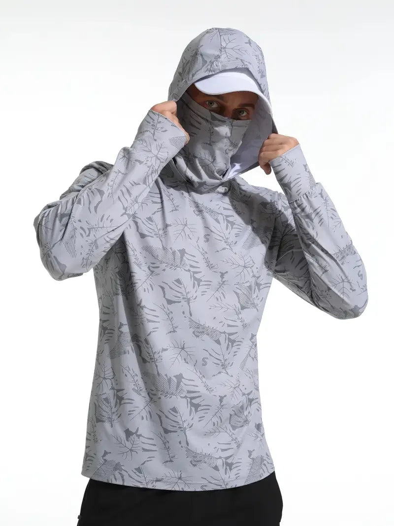 Men’s Hooded Fishing Shirt – UV Protection Summer Outdoor Fishing Jersey with Mask Breathable Performance Sun Protection Hoodie