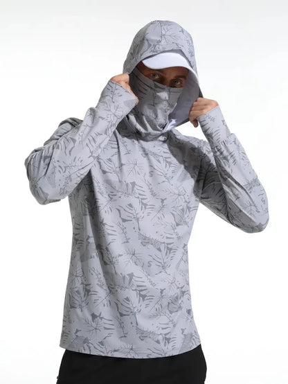 Men’s Hooded Fishing Shirt – UV Protection Summer Outdoor Fishing Jersey with Mask Breathable Performance Sun Protection Hoodie