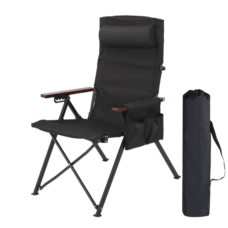 Adjustable 5-Position Folding Camping Chair with Pillow & Armrests for Outdoor Fishing & Patio Relaxation