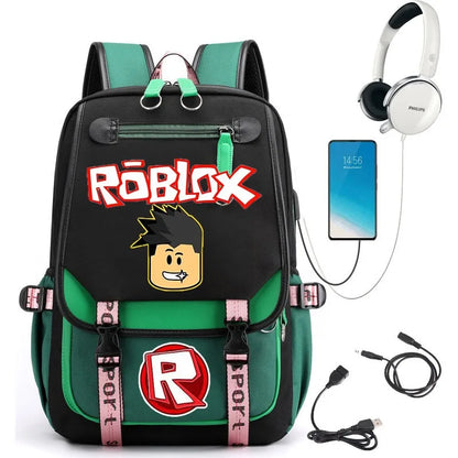 Roblox Creative School Backpack – Double Zipper Cartoon Bag for Boys & Girls, Orthopedic Durable Student Backpack, Kids Gift