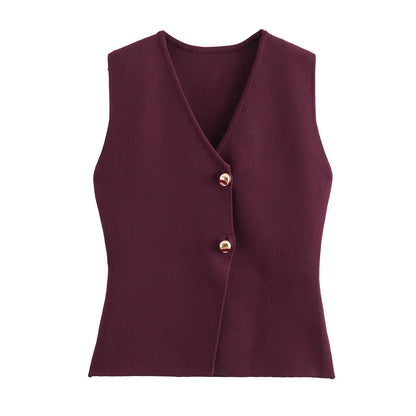 TRAF 2024 Women's Knit Vest Top – Cropped Sleeveless, Button Front, Summer Knitted Holiday Short Tops