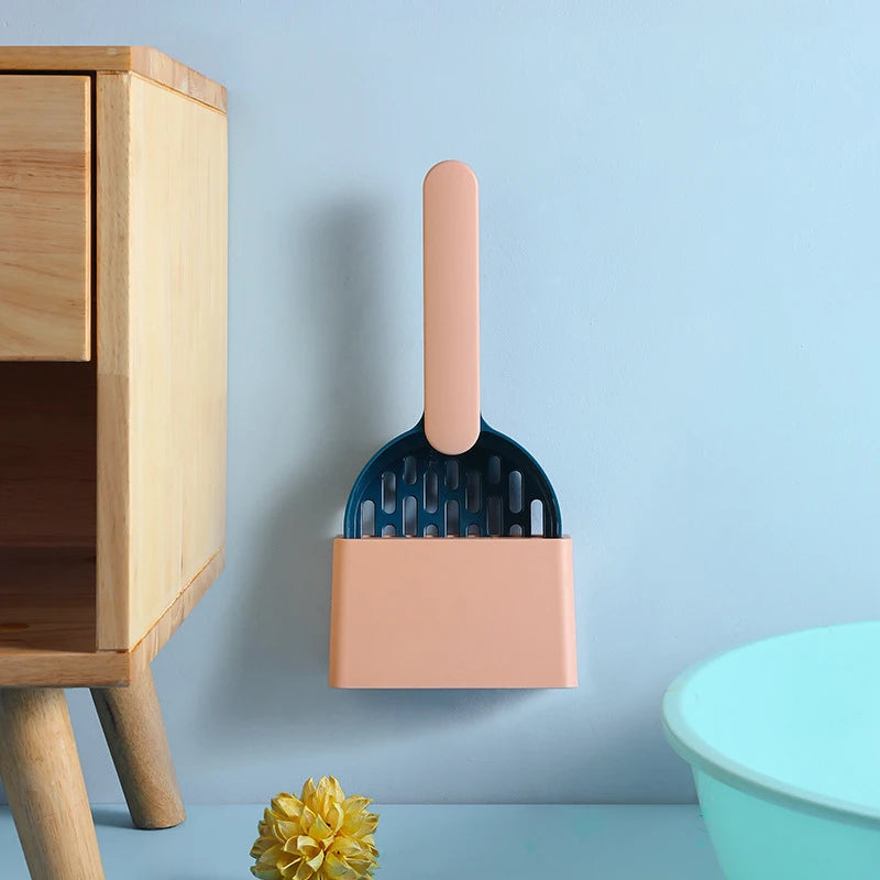 Plastic Cat Litter Scoop with Base | Self-Cleaning Shovel for Cat Litter Box | Kitten Toilet Clean Tools & Supplies