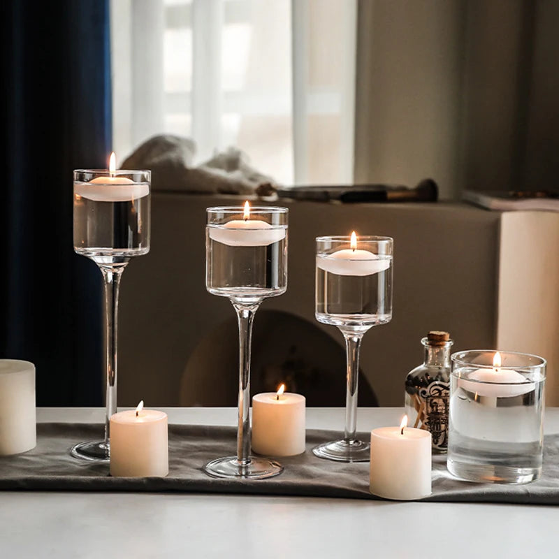 Modern Light Luxury High-Footed Glass Candle Holders – Transparent Wedding Props & Romantic Candle Lights