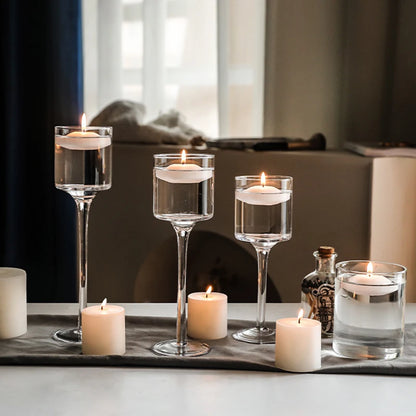 Modern Light Luxury High-Footed Glass Candle Holders – Transparent Wedding Props & Romantic Candle Lights