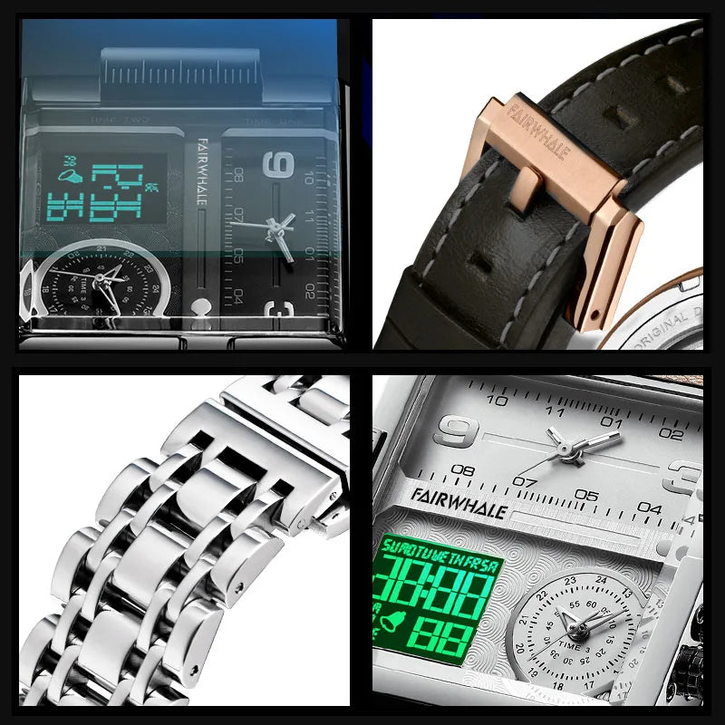 Mark Fairwhale Luxury Men’s Quartz Watch - Brown Leather Strap Military Waterproof Square Wristwatch