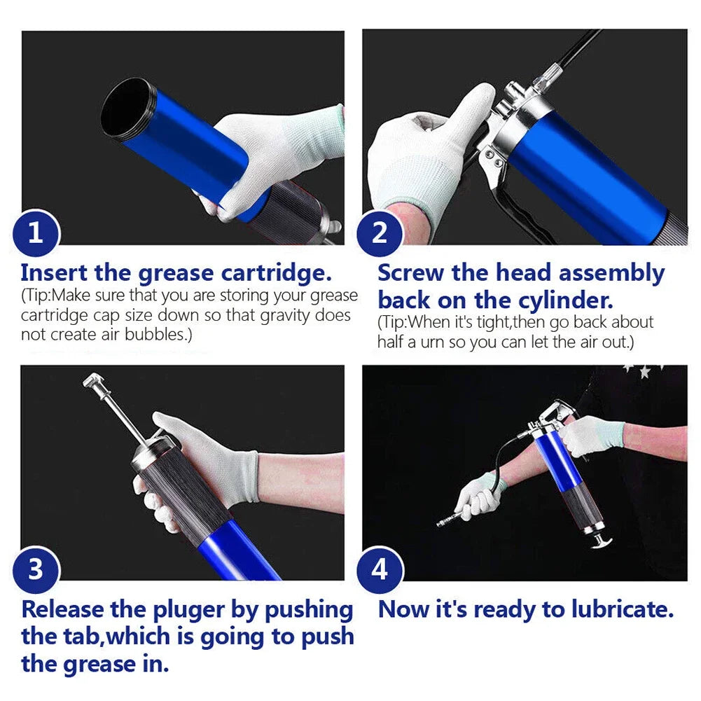 Manual Grip Grease Gun – 400CC Aluminum Alloy Mini Grease Injector, 6000-7000PSI with Flexible Hose