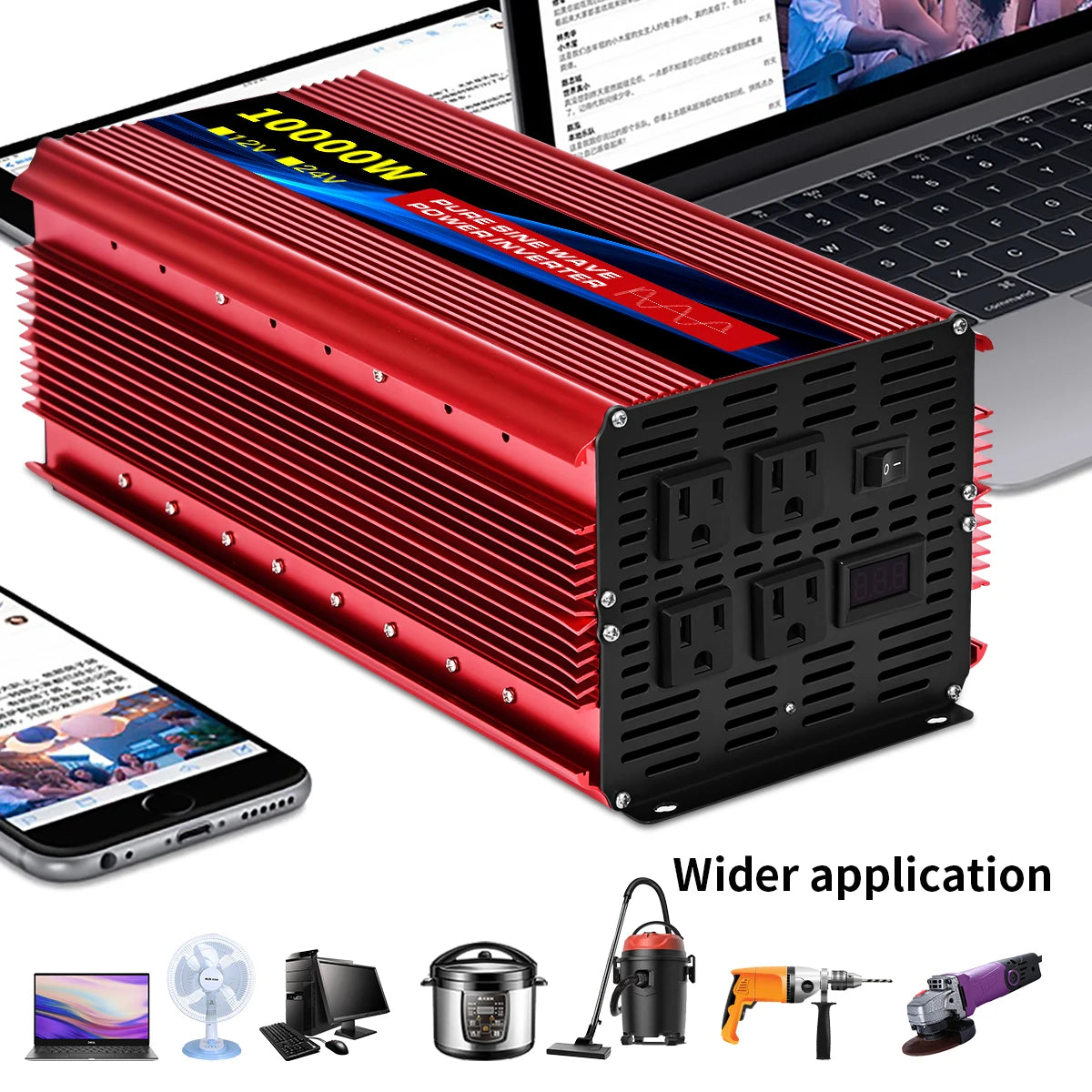 Pure Sine Wave Inverter 5000–10000W – 12V DC to 110V AC Portable Solar & Car Power Converter