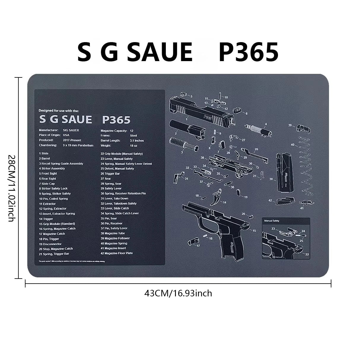 Gun Cleaning Rubber Mat Mouse Pad – AR15, AK47, Remington 870, GLOCK Gen4/Gen5, CZ-75, P220, P226, P229, Beretta 92, 1911 3D Work Mat