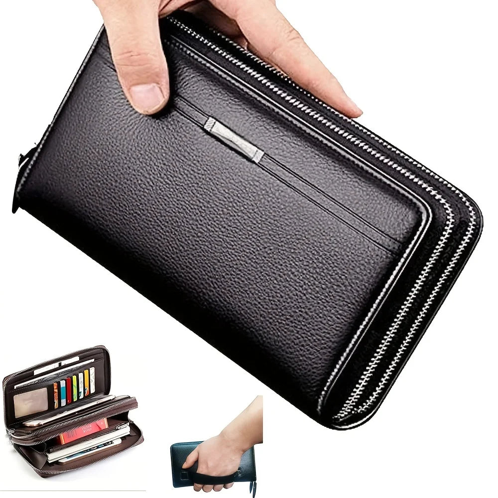 Men’s Long Leather Wallet Clutch – Large Business Purse & Phone Card Holder Gift for Dad, Husband, Boyfriend