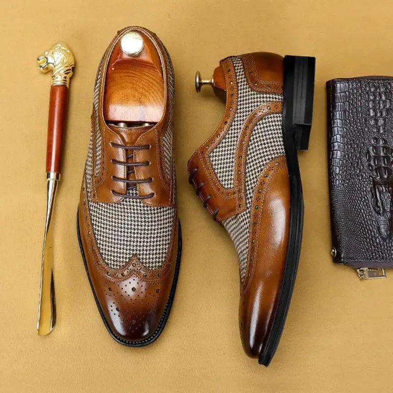Men’s Leather Brogue Oxford Shoes - Italian Style Lace-Up Wedding, Party & Formal Dress Shoes