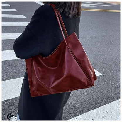 Women’s PU Leather Tote Bag – Large Capacity Soft Underarm Shoulder & Crossbody Bucket Bag Retro Casual Portable Handbag