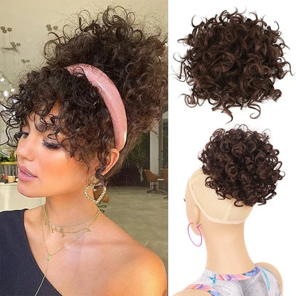 Synthetic Messy Curly Hair Bun – Short Loose Wave Updo Ponytail, Blonde Chignon Hairpiece, Heat-Resistant Extensions for Women
