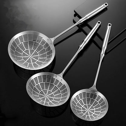 3 Sizes Round 304 Stainless Steel Strainer Set – Long Handle Kitchen Sieves for Hot Pot, Oil Filter & Cooking Tools