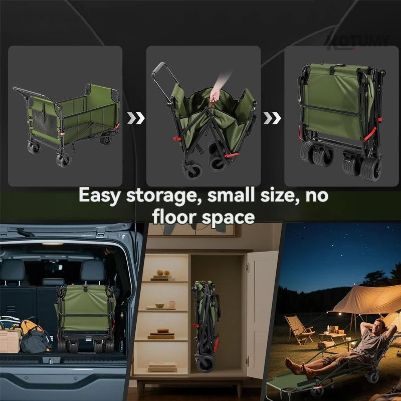 Foldable Outdoor Camping Trolley - Portable Beach Cart Push Chair & Utility Trailer for Outdoor Activities