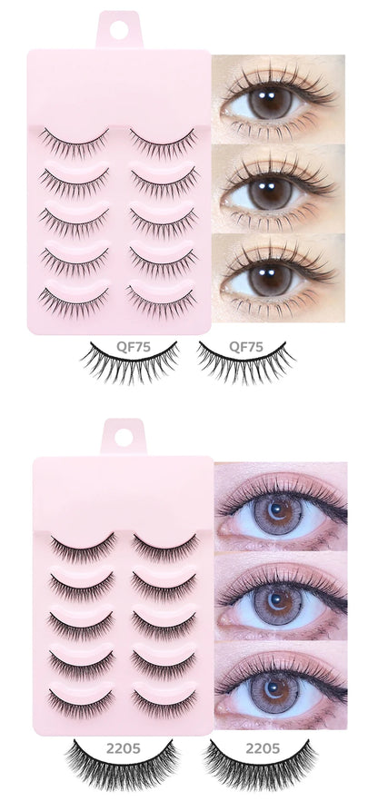 DINGSEN 5 Pairs Manga Style False Eyelashes — Soft, Natural, Long Anime Wispy Strip Lashes for Makeup
