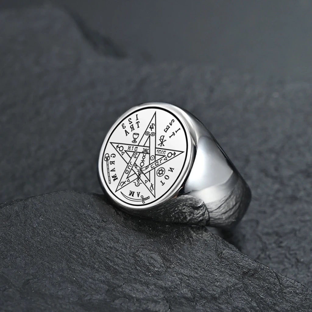 Jewish Tetragrammaton Pentagram Ring – Stainless Steel Hebrew Pentacle Amulet for Men, Witchcraft Power & Protection Jewelry