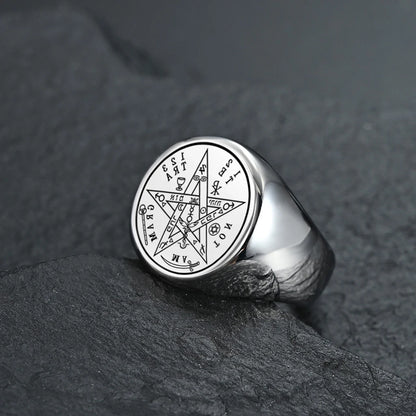 Jewish Tetragrammaton Pentagram Ring – Stainless Steel Hebrew Pentacle Amulet for Men, Witchcraft Power & Protection Jewelry