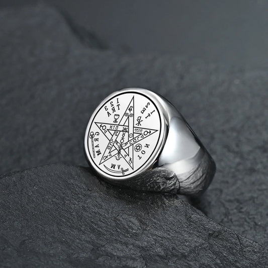 Jewish Tetragrammaton Pentagram Ring – Stainless Steel Hebrew Pentacle Amulet for Men, Witchcraft Power & Protection Jewelry