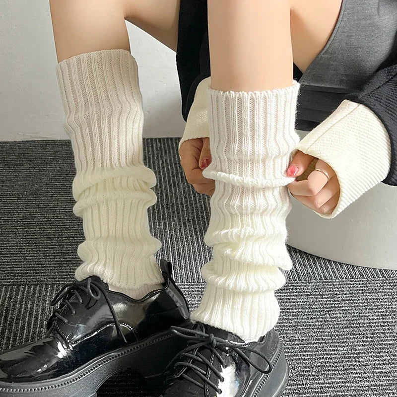 Lolita Knitted Leg Warmers for Women – 40/50/70cm White & Black Crochet Sock Boot Cuffs for Autumn & Winter