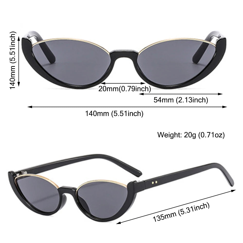Trendy Small Cat Eye Sunglasses - Vintage Half-Frame Shades for Men and Women, Fashionable Eyewear for Driving and Cycling