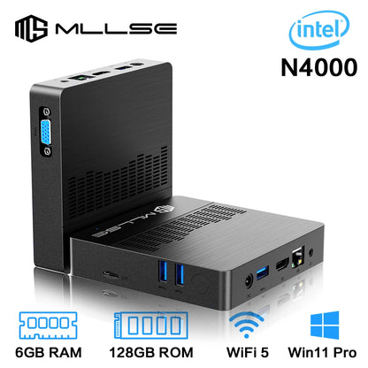 MLLSE Mini PC M2 Air – Intel Gemini Lake N4000, 6GB RAM, 128GB ROM, Dual-Band WiFi, Bluetooth, Windows 11