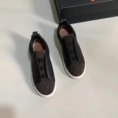 Men's Summer Casual Shoes — Top Layer Cow Leather, Breathable Luxury Deer Skin Slip-On Sneakers