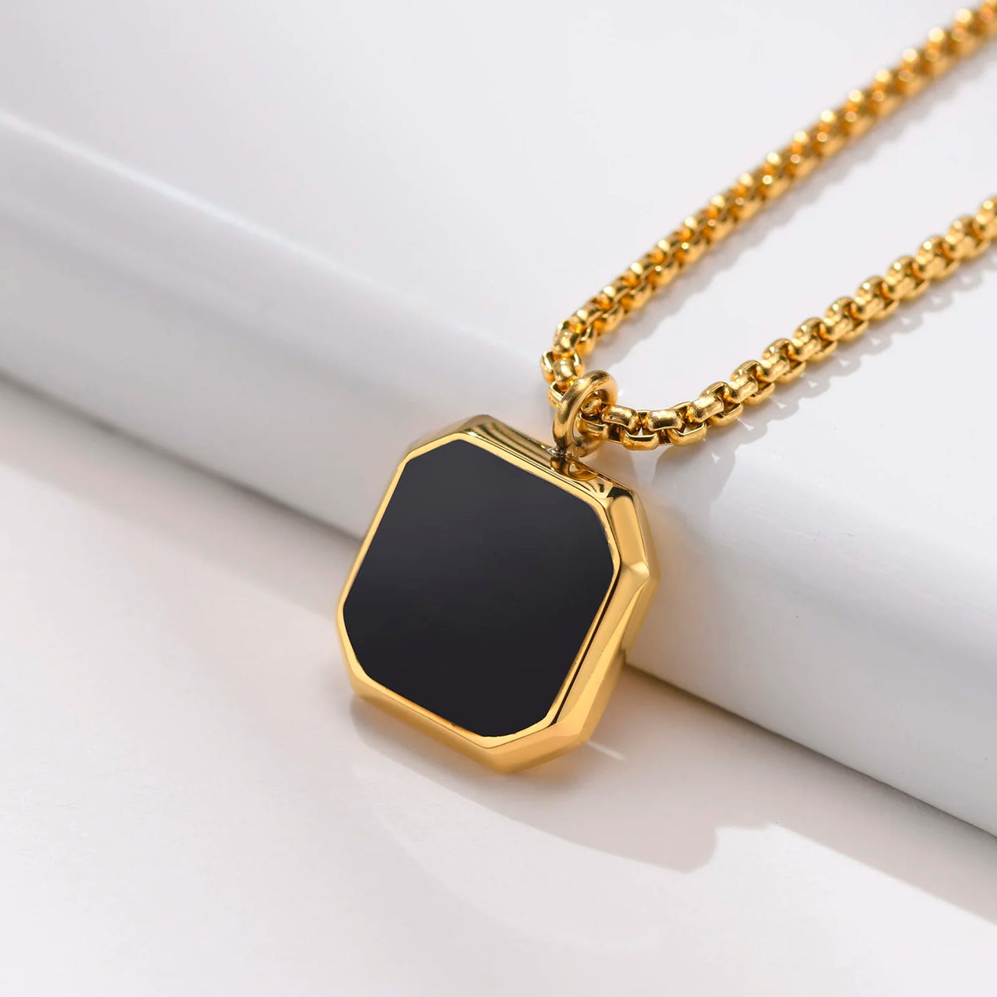Vnox Stylish Men's Square Natural Stone Necklace - Stainless Steel Geometric Polygon Pendant, Casual Punk Jewelry Gift