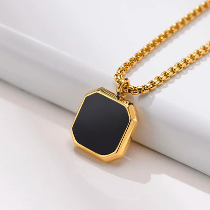 Vnox Stylish Men's Square Natural Stone Necklace - Stainless Steel Geometric Polygon Pendant, Casual Punk Jewelry Gift