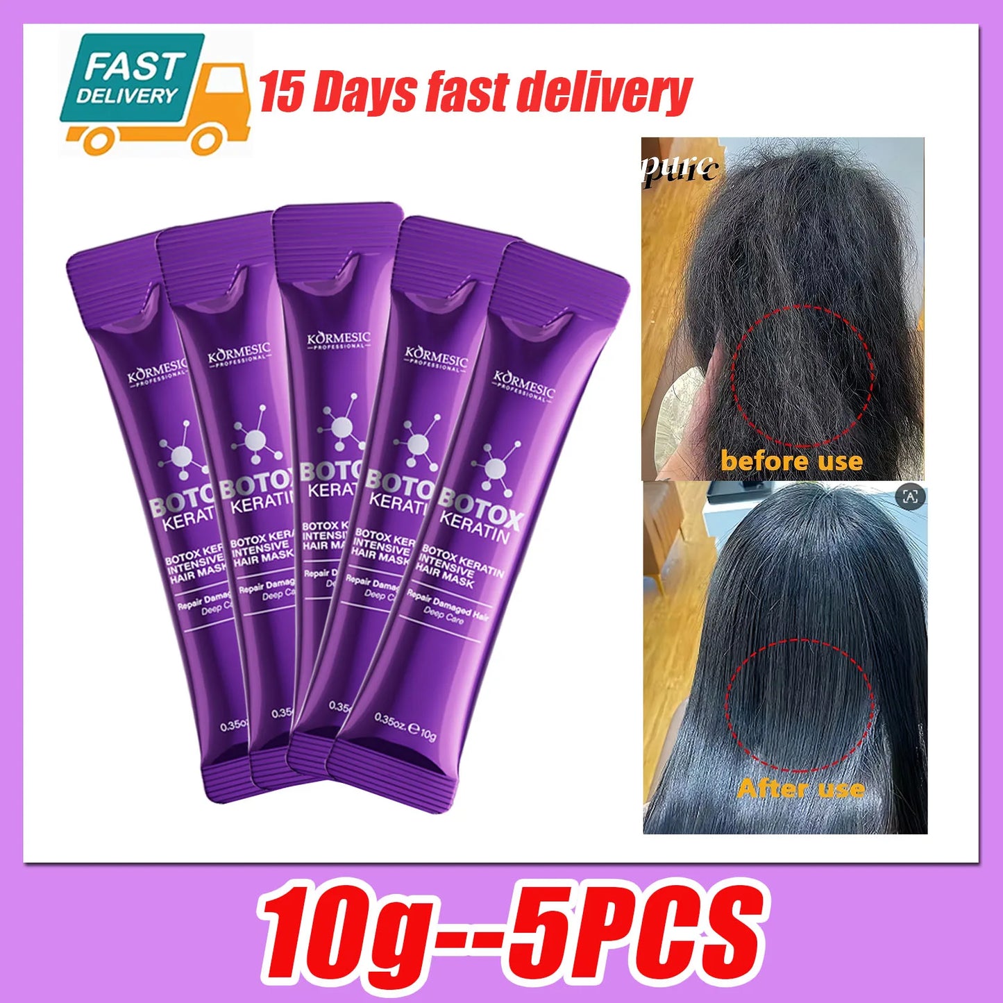 Keratin Hair Repair Mask - 5 Second Deep Moisture Treatment for Smooth Shiny Frizz-Free Hair