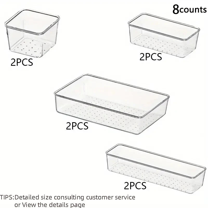 28PCS Clear Drawer Organizer Set - Multi-Size Storage Trays for Bathroom Vanity Kitchen & Bedroom