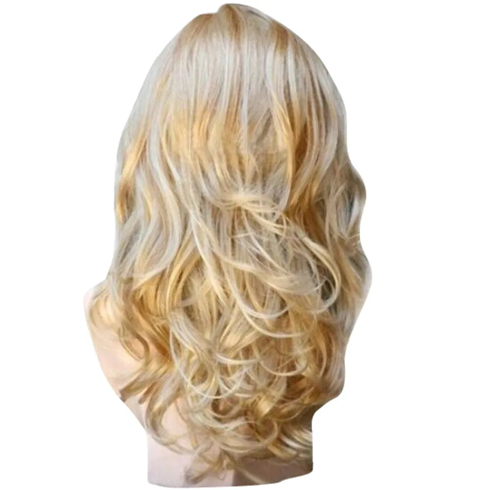 Blonde Wavy Curly Long Synthetic Wig – Heat-Resistant Fiber Costume Party Wig for Women