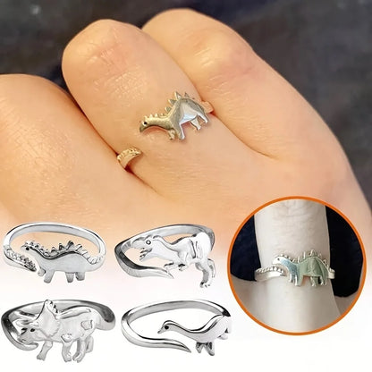 Retro Adjustable Dinosaur Ring for Women – Silver Finish Jurassic Style Statement Jewelry, Elegant & Comfortable Unisex Design