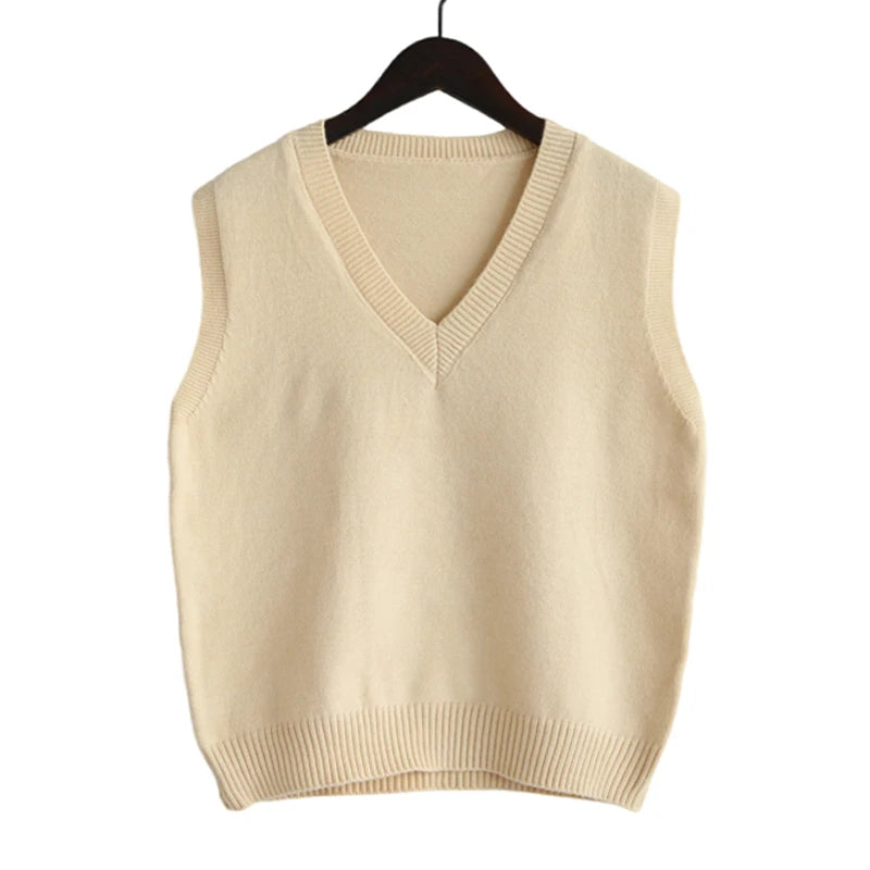 2025 Korean Fashion Women’s Sleeveless V-Neck Sweater Vest – Solid Color Knit Pullover Waistcoat