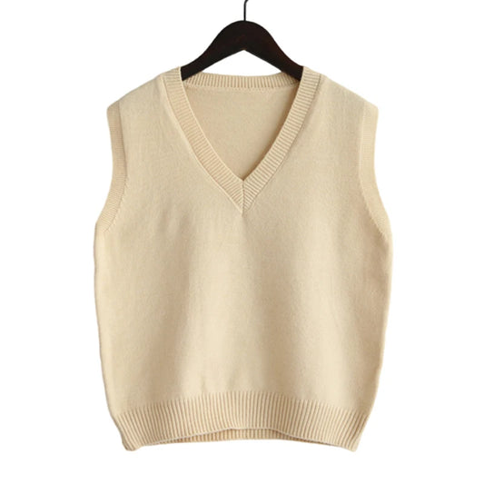 2025 Korean Fashion Women’s Sleeveless V-Neck Sweater Vest – Solid Color Knit Pullover Waistcoat