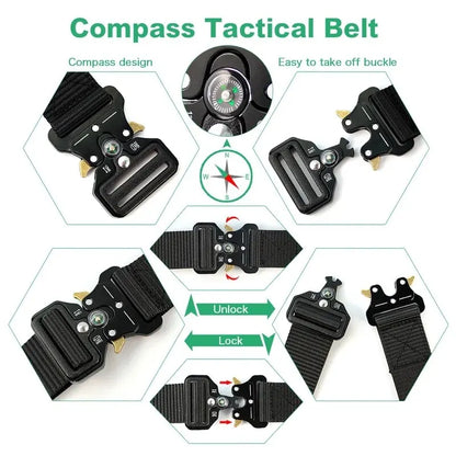 Men's Tactical Multi-Function Belt: Army Outdoor Hunting Compass, Combat Survival Marine Corps Canvas Nylon Luxury Accessory