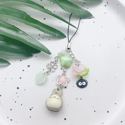 Handmade Cat Phone Charm - Four Leaf Clover Beaded Y2K Fairy Core Keychain & Bag Pendant Accessory