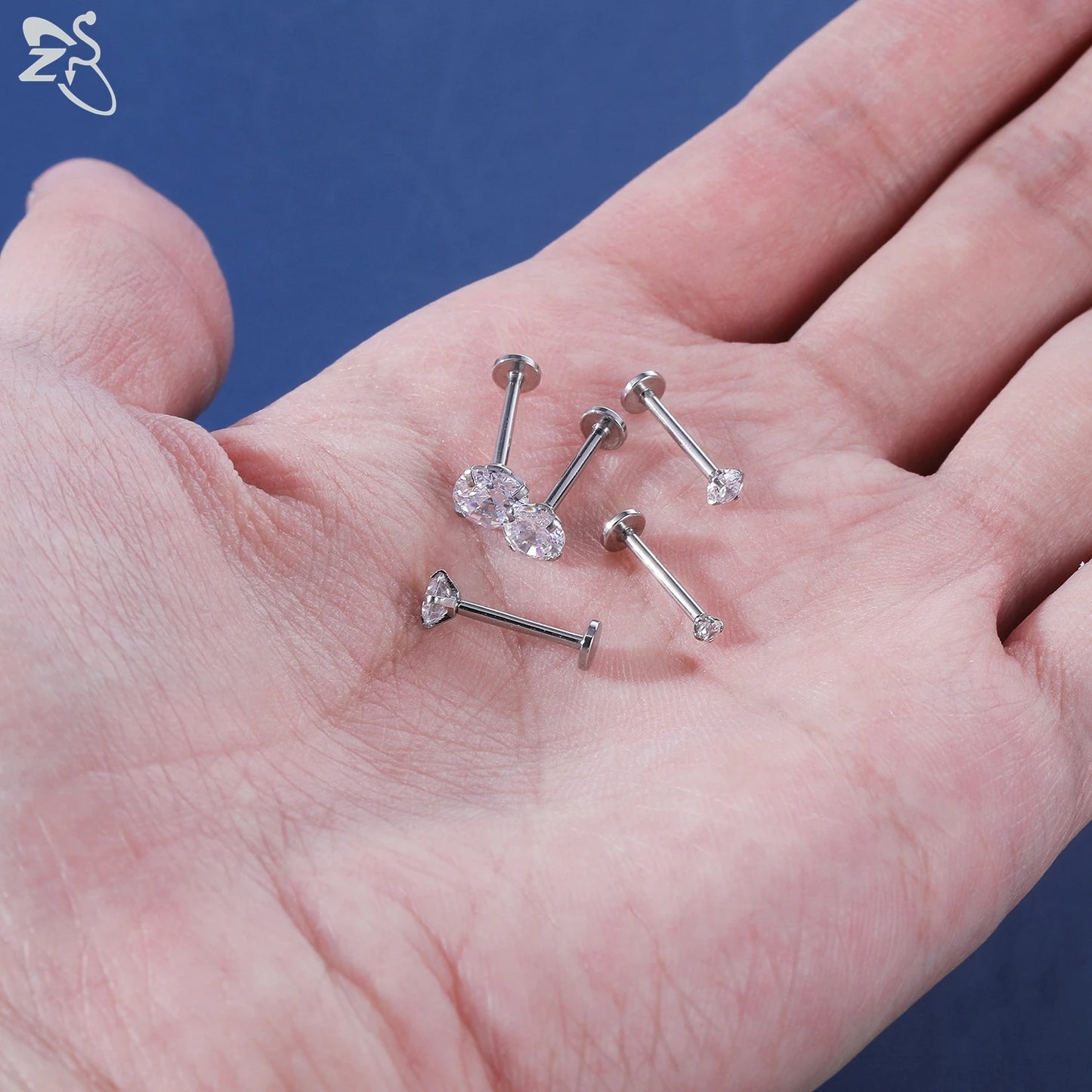 AOEDEJ 10PCS Gold Stainless Steel Labret Lip Studs – 16/18G CZ Crystal Helix, Cartilage & Tragus Piercings (2–6mm)