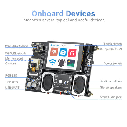LAFVIN ESP32-S3 Development Kit - Touchscreen Camera Stereo Speaker DIY Multimedia Board