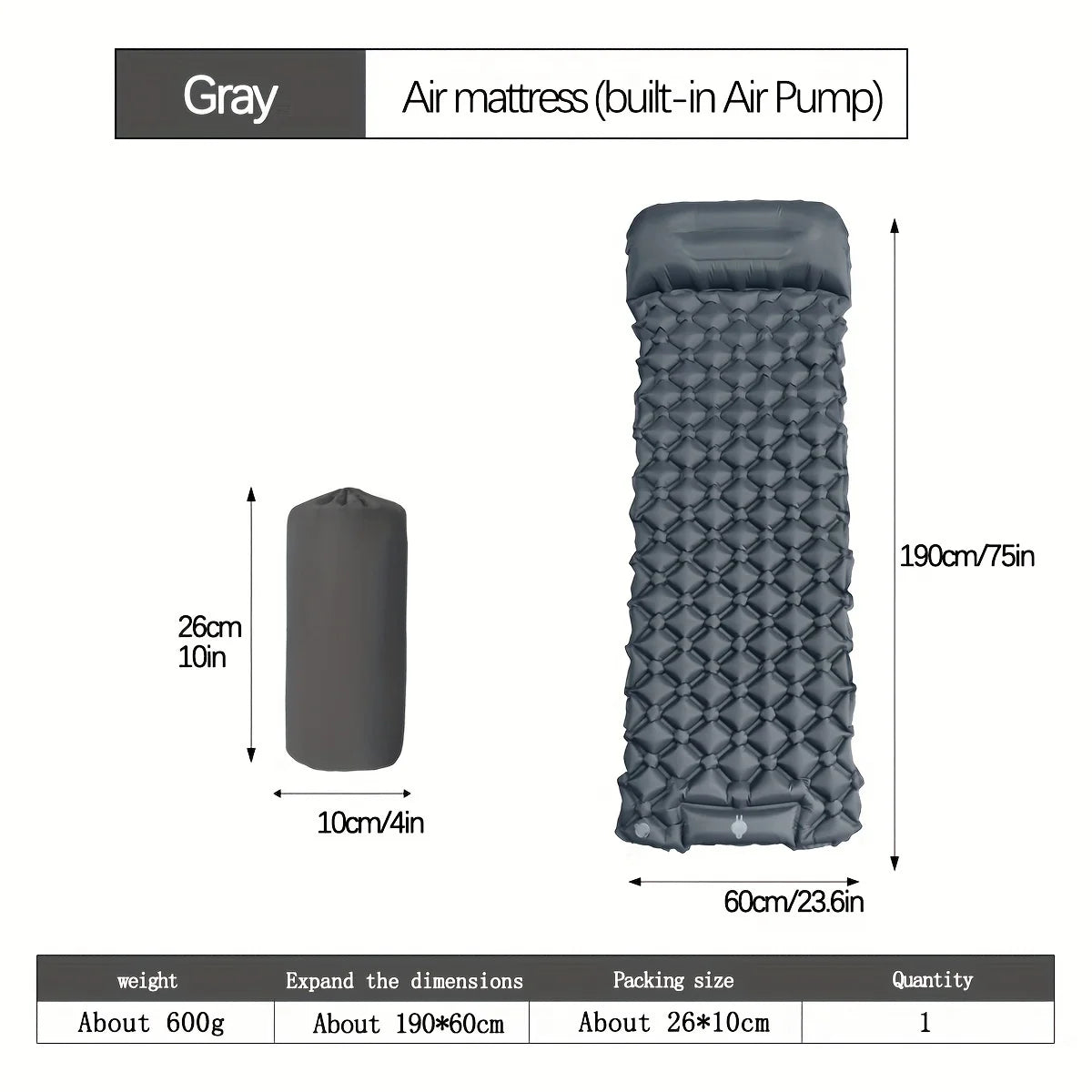 Ultralight Inflatable Camping Mattress with Pillows - Outdoor Sleeping Pad with Built-In Pump for Hiking