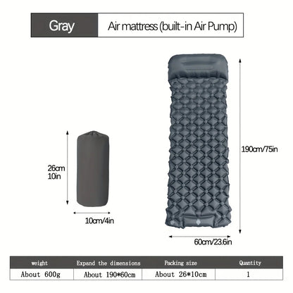Ultralight Inflatable Camping Mattress with Pillows - Outdoor Sleeping Pad with Built-In Pump for Hiking