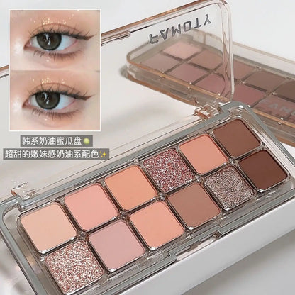 12-Color Matte Eyeshadow Palette – Low Saturation Tea & Apricot Shades, Long-Lasting Daily Eye Makeup