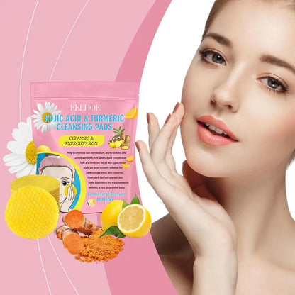 40/50pcs Turmeric & Kojic Acid Exfoliating Cleansing Pads – Facial Sponges for Daily Skin Care & Deep Cleansing