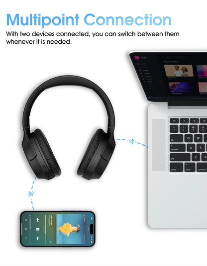 QCY H2 Pro Wireless Headphones - Bluetooth 5.3, HIFI 3D Stereo, BASS Mode Gaming Earbuds, 70H Playtime, Over-Ear Headset