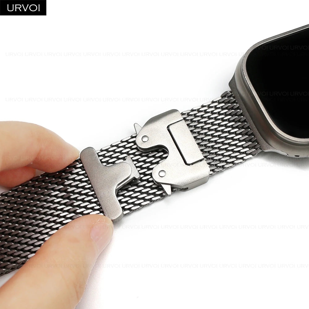 URVOI Stainless Steel Mesh Band for Apple Watch Ultra 2/1, Series 10/9 – 316L Secure Parachute Buckle, 46/49mm