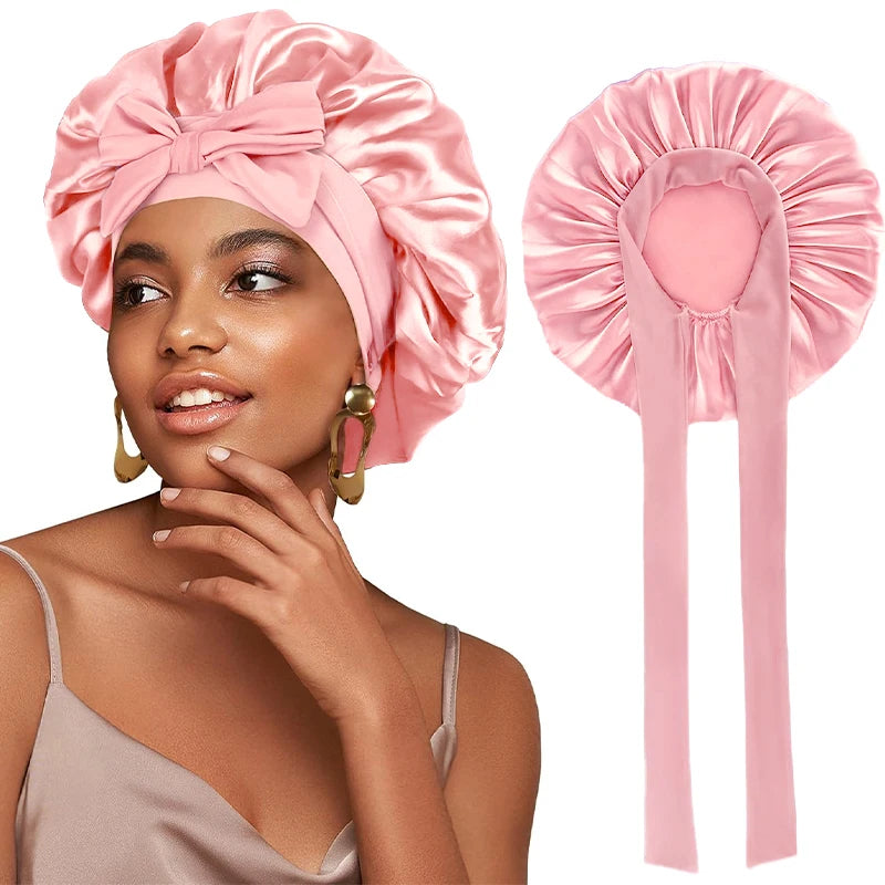 New Satin Sleeping Hat for Women – Stretchy Tie Band, Adjustable Night Shower Cap, Hair Head Cover Bonnet Turban